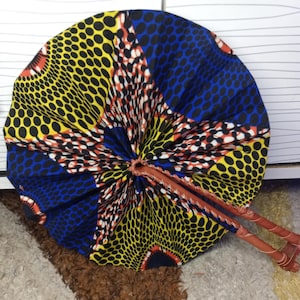 Hand fan with leather handle| Ankara fabric hand fan| fabric Foldable fan| Africa print hand fan| hand fan folding| colorful decor fan -AF10