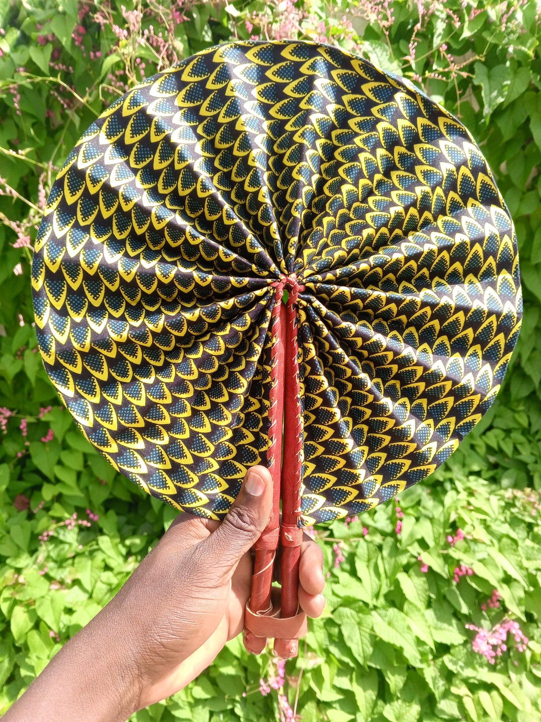 Colorful Decor Fan| Hand Fan With Leather Handle| Ankara Fabric Hand ...