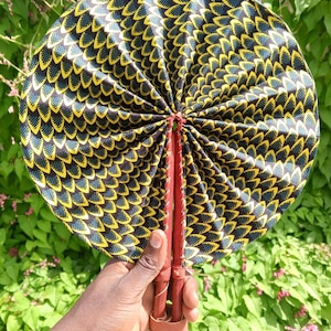 Colorful decor fan| hand fan with leather handle| Ankara fabric hand fan| fabric Foldable fan| Africa print hand fan| hand fan folding -AF28