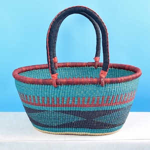 Cesta ovalada Bolga/cesta de almacenamiento tejida a mano/cesta organizadora para el hogar/cesta de almacenamiento para la cosecha/cesta de compras grande/cesta de paja africana