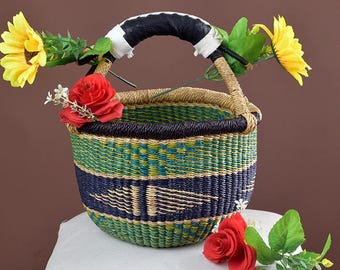 Petit panier d'épicerie| panier écologique| panier rond fleuri| Mini fourre-tout en paille| sac fourre-tout | panier de rangement de fruits| panier naturel tressé à la main