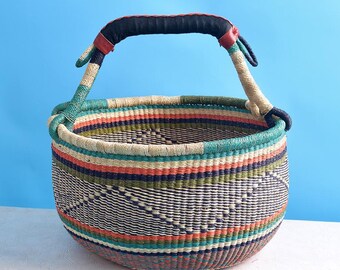 Cesta de mercado natural / cesta de almacenamiento para la playa / cesta de la compra hecha a mano / cesta de la cosecha / cesta de regalo de Navidad / cesta redonda de mimbre