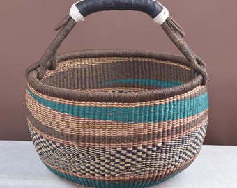 Cesta de la compra para el mercado natural / Cesta de regalo navideña / Cesta redonda de mimbre
