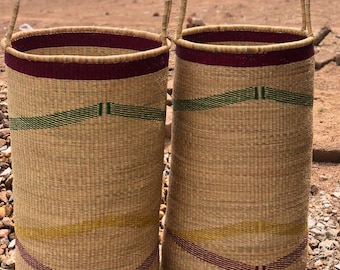 Tall laundry basket without lid| straw clothes organizer with handle| handwoven wicker bin