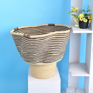 Cesta Bolga ondulada, cesta artística tejida a mano, macetero rústico, decoración de paja de Ghana, cesta ecológica con mensaje, cesta decorativa