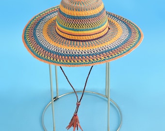Straw sun hat| Handwoven hat with adjustable straps| summer beach hat| hat gift for her| straw fashion hat| handmade hat| cowboy straw hat