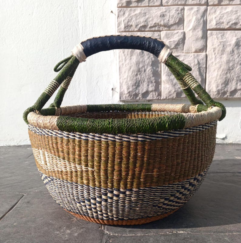 Cesta de la compra/ cesta de frutas para acampar/ cesta de recolección/ cesta redonda tejida a mano/ mini cesta de mercado/ cesta de almacenamiento Bolga imagen 1