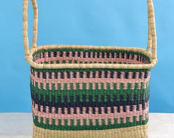 Cesta de lavandería rectangular de hierba elefante/organizador de armario de mimbre africano Bolga