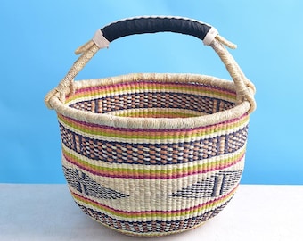 Cesta del mercado de agricultores/ Cesta de almacenamiento Bolga / cesta de almacenamiento de cocina / cesta de cesta de mimbre tejida / cesta de frutas para acampar / cesta de recolección