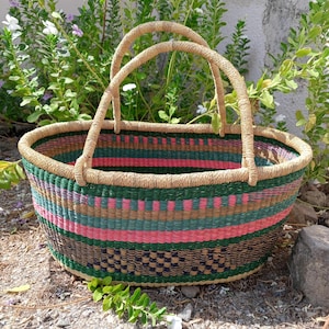 Woven oval basket| big Bolga storage basket| home organizer basket| toys storage basket| handwoven storage basket| African straw basket