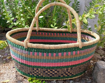 Woven oval basket| big Bolga storage basket| home organizer basket| toys storage basket| handwoven storage basket| African straw basket