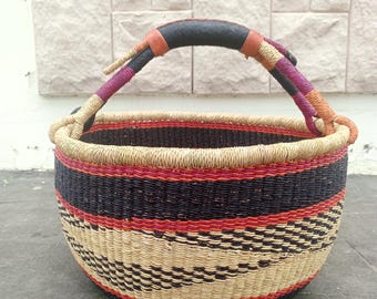 Cesta de la compra redonda de paja tejida a mano/cesta de mercado ecológica