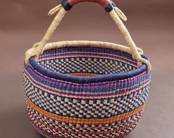 Cesta africana tejida/ cesta de mercado agrícola/ cesta de almacenamiento Bolga/ cesta redonda de mimbre/ cesta de camping/ cesta de recolección/ cesta de almacenamiento de cocina