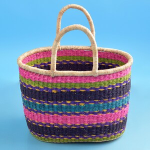 Cesta ovalada tejida / Cesta de almacenamiento Bolga / Cesta organizadora para el hogar / Cesta para guardar juguetes / Cesta de compras / Cesta de paja africana