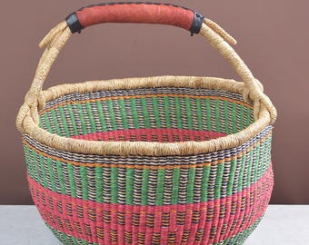 Cesta de mercado agrícola tejida a mano/Almacenamiento en el hogar/Cesta de mimbre redonda