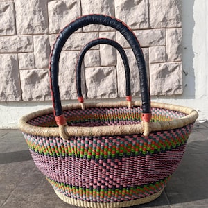 Cesta ovalada de paja/cesta de almacenamiento Bolga/cesta organizadora del hogar/cesta de almacenamiento de juguetes/cesta de compras/cesta de cosecha/cesta de granjero