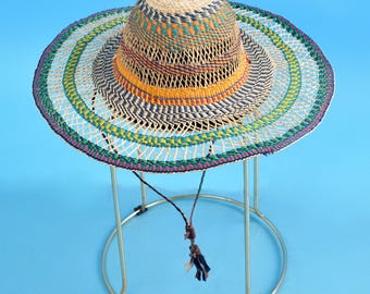 Straw net hat| Handwoven hat with adjustable straps| handmade picnic hat| summer beach hat| hat gift for her| straw fashion hat| outdoor hat