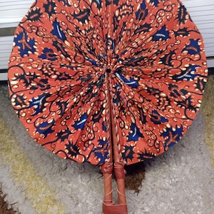 Foldable fan| Africa print hand fan| hand fan folding| Ankara fabric hand fan| fabric colorful decor fan| hand fan with leather handle -AF11