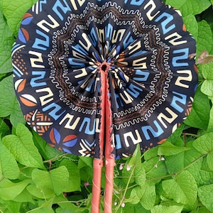 Ankara fabric hand fan| fabric Foldable fan| Africa print hand fan| hand fan folding| colorful decor fan| hand fan with leather handle -AF22