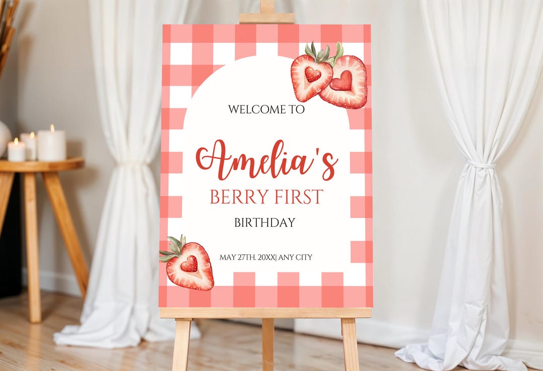 Editable Berry First Birthday Welcome Sign, Berry First Birthday Decor ...