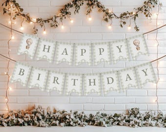 Bear Birthday Banner Editable, Happy 1st Birthday Banner, First Birthday Decor, Birthday Garland, Teddy Bear Birthday Banner