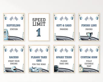 Fast One Table Signs, Little Racer 1st Birthday, Editable Red Racing ...