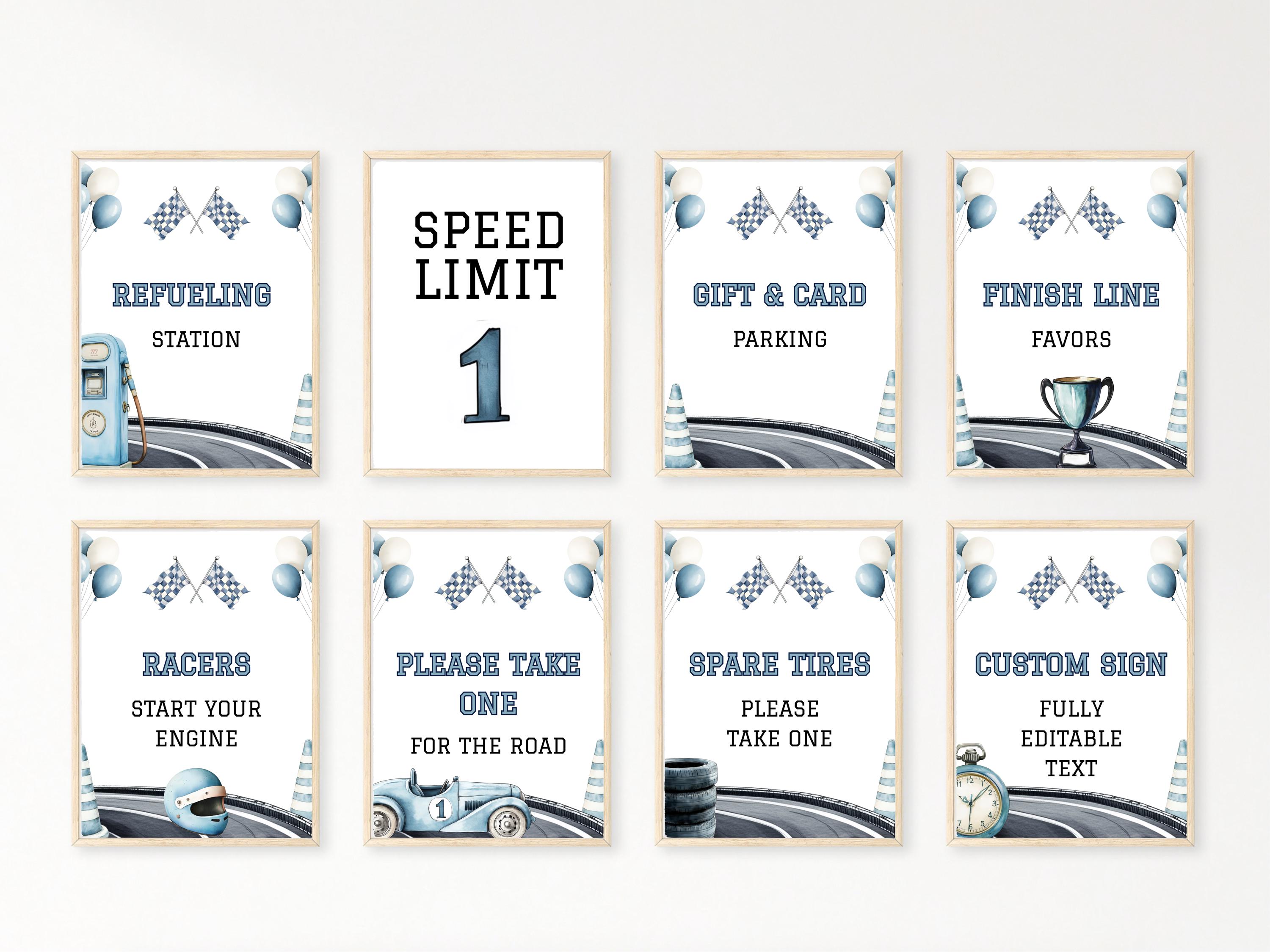 Fast One Table Signs, Little Racer 1st Birthday, Editable Racing Party ...