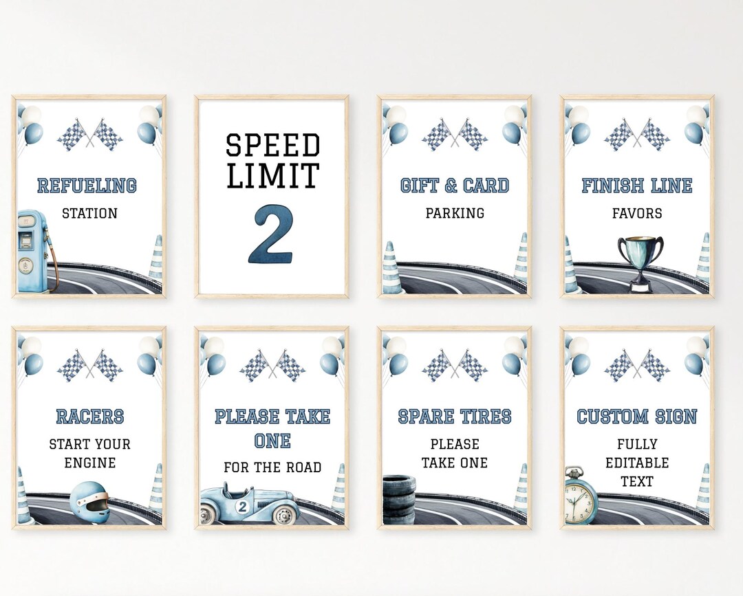 Two Fast Birthday Table Signs, Little Racer 2nd Birthday, Editable ...