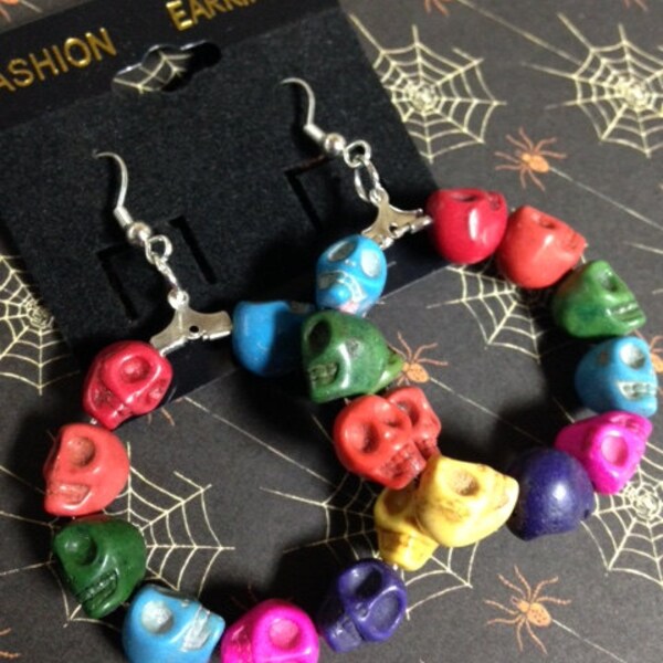 Day Of The Dead Frida Kahlo Mexican Icon Inspired Earrings-Turquoise Mini Skulls- All the Glory of Day of the Dead