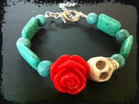 Items similar to Rockabilly Baby Day of the Dead Bracelet Traditional ...