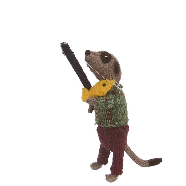 Meerkat Fisherman, hand knitted Angler, fishing, gift for men