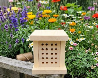 Handmade Wooden Solitary Mason Bee And Pollinator House For Gardens
