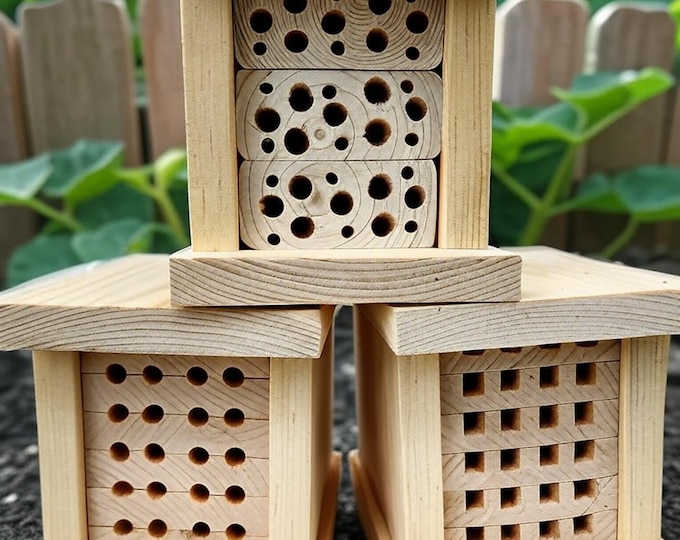 Handmade Wooden Solitary Mason Bee And Pollinator House For Gardens