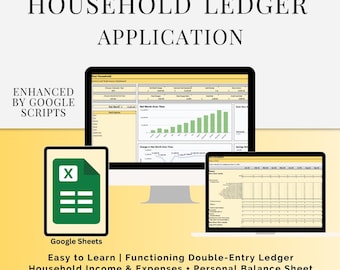 Household Ledger Application | Google Sheets, Personal Finance Tracker | Automatic Journal Entry Posting (Digital Download)