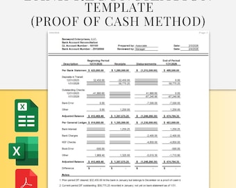 Bank Reconciliation Template – Proof of Cash Method, Professional Cash Tie-Out (Google Sheets/Excel/PDF)