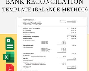 Bank Reconciliation Template – Balance Method, Cash Tie-Out (Google Sheets/Excel/PDF)