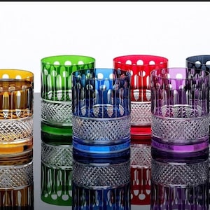Hand Cut Bohemia Crystal Goblet Set: Colorful Vintage Glass, Set of 6