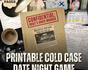 Printable Murder Mystery Game – Cold Case File Date Night for Couples – “Rosies Diner Murder” – Detective True Crime PDF