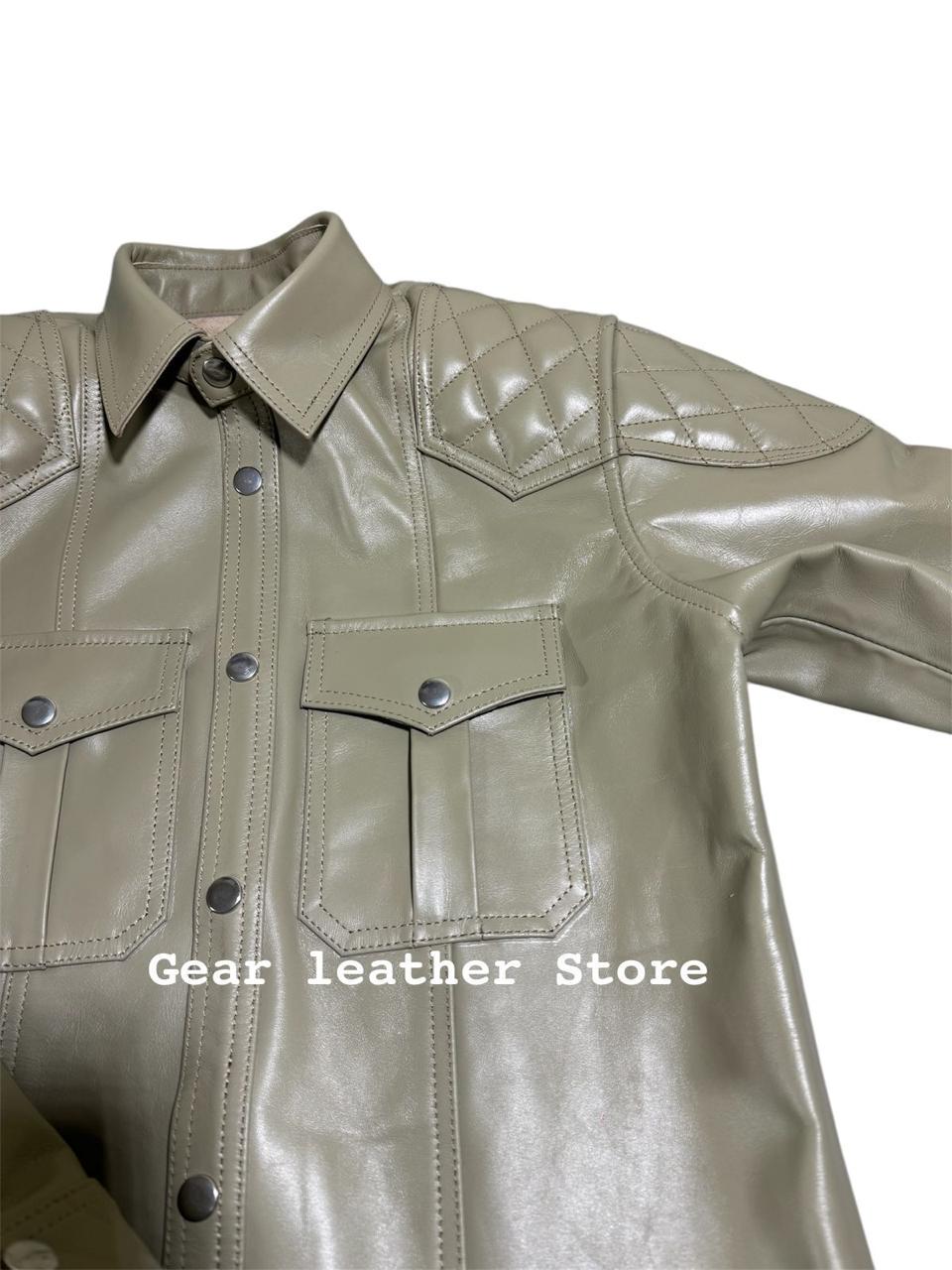 Camicia Uomo In Vera Pelle Nera Maniche Corte – Stile Poliziotto – LACANASTA Pakistan