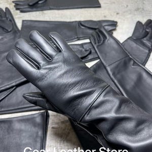 Black Leather Opera Gloves – Long Genuine Leather Gloves | Gothic, Fetish, Costume, Cosplay