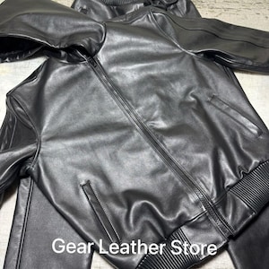 Men&#39;s Black Leather Hoodie Genuine Leather Zip-up Jacket Casual, Biker, Streetwear