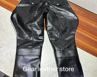 ブリーチーズレザーパンツ：ブラック＆ホワイトの牛革ジョッパーズ