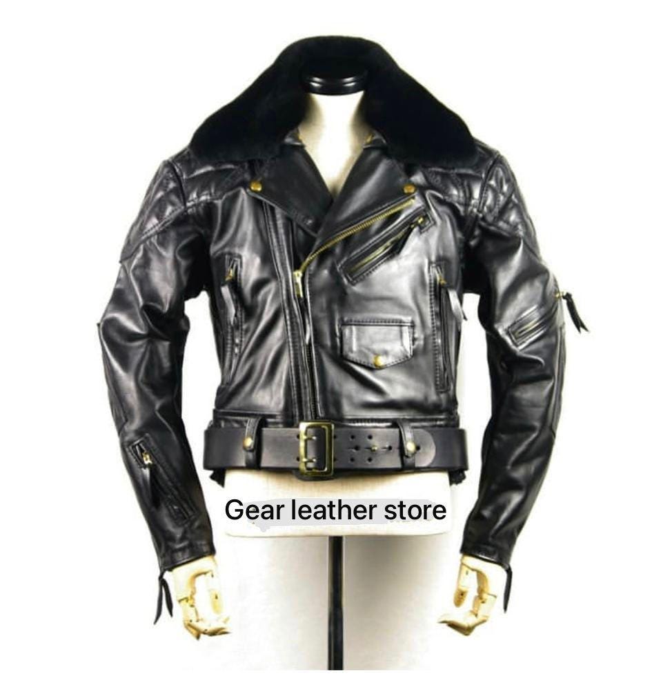Handmade Black Leather Biker Jacket – Asymmetrical Zipper, Quilted