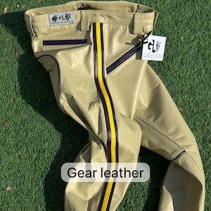 Men&#39;s Real Cow Leather Highway Police Uniform Breeches Cowhide Leather Pants Military Uniform Breeches color and Tan Color Police Uniform