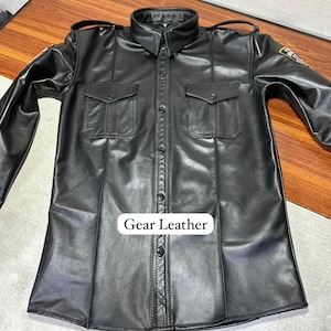 Herren Echtleder Polizeiuniform Stil Schwarzes Hemd mit NYPD Patches