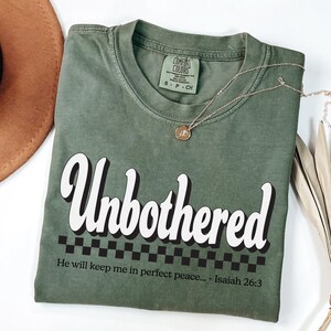 Comfort Colors® Unbothered Isaiah 26:3 Shirt Checkerboard Tee Trendy Christian Scripture Shirt Checkered Bible Verse Tee