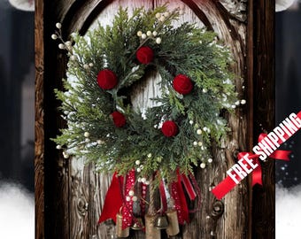 Corona de Muérdago con Campanas de Bruja: Corona de Yule, Invierno y Navidad