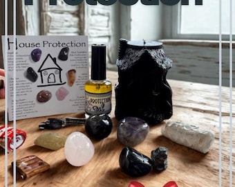Home Protection Spell Kit: Black Candle, Crystals, Protection Oil