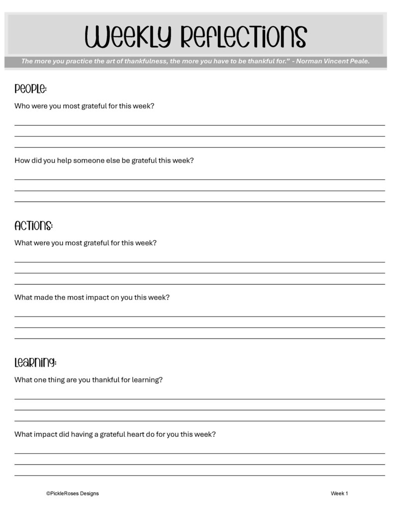 Printable Gratitude Journal: Daily Prompts, Weekly Reflection (digital ...