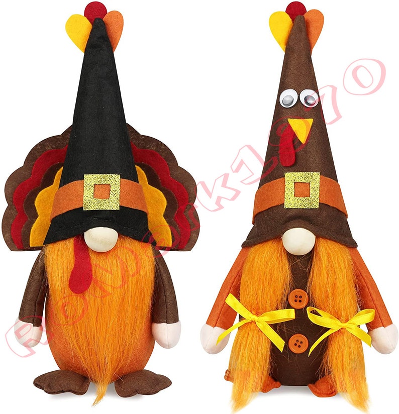 Mr and Mrs Thanksgiving Gnome Plush Decorations  2 Pcs Turkey Style 1